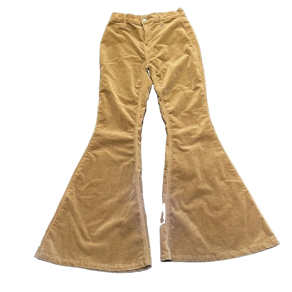 Rock & Roll Denim Plush Velour Bell Bottoms 27x34 70s Flare Pants Rockstar Camel